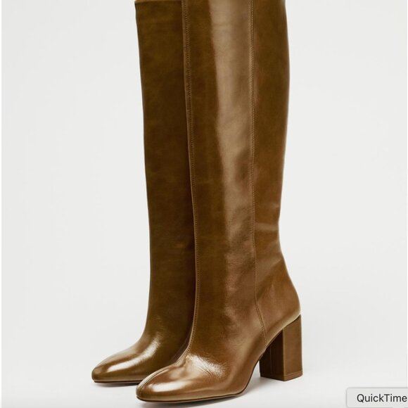 ZARA Heeled Leather Knee-High Boots – New w/ Tags – Size EU 38 / US 7.5 🤎 - Picture 11 of 14